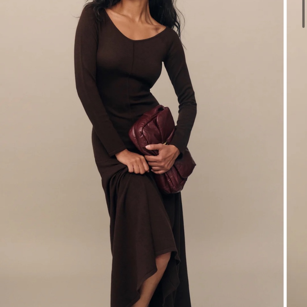 Reformation Livia Regenerative Merino Sweater Dress Brown - Size S